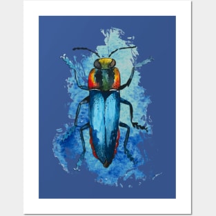 Beautiful Watercolor crawling BUG Blue Posters and Art